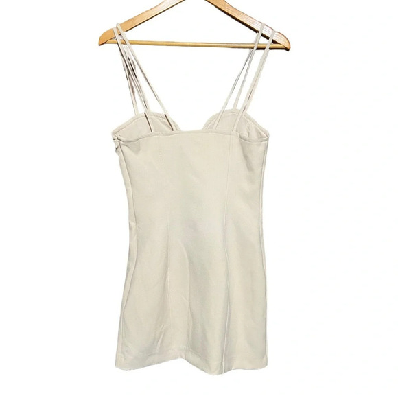 NWT Zara Cream Off White Tan Sweetheart Neckline Mini Dress‎ Size Medium - Picture 5 of 10
